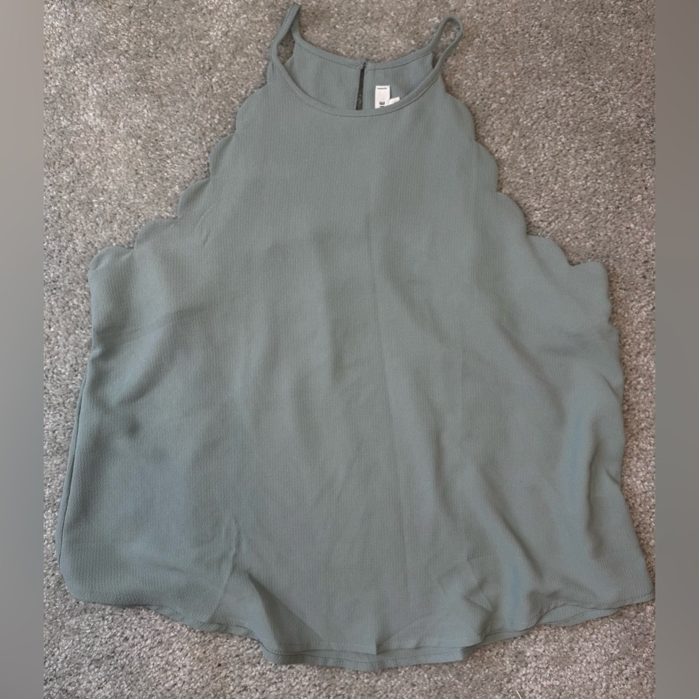 mine Sage Green Scalloped Hem Tank Top